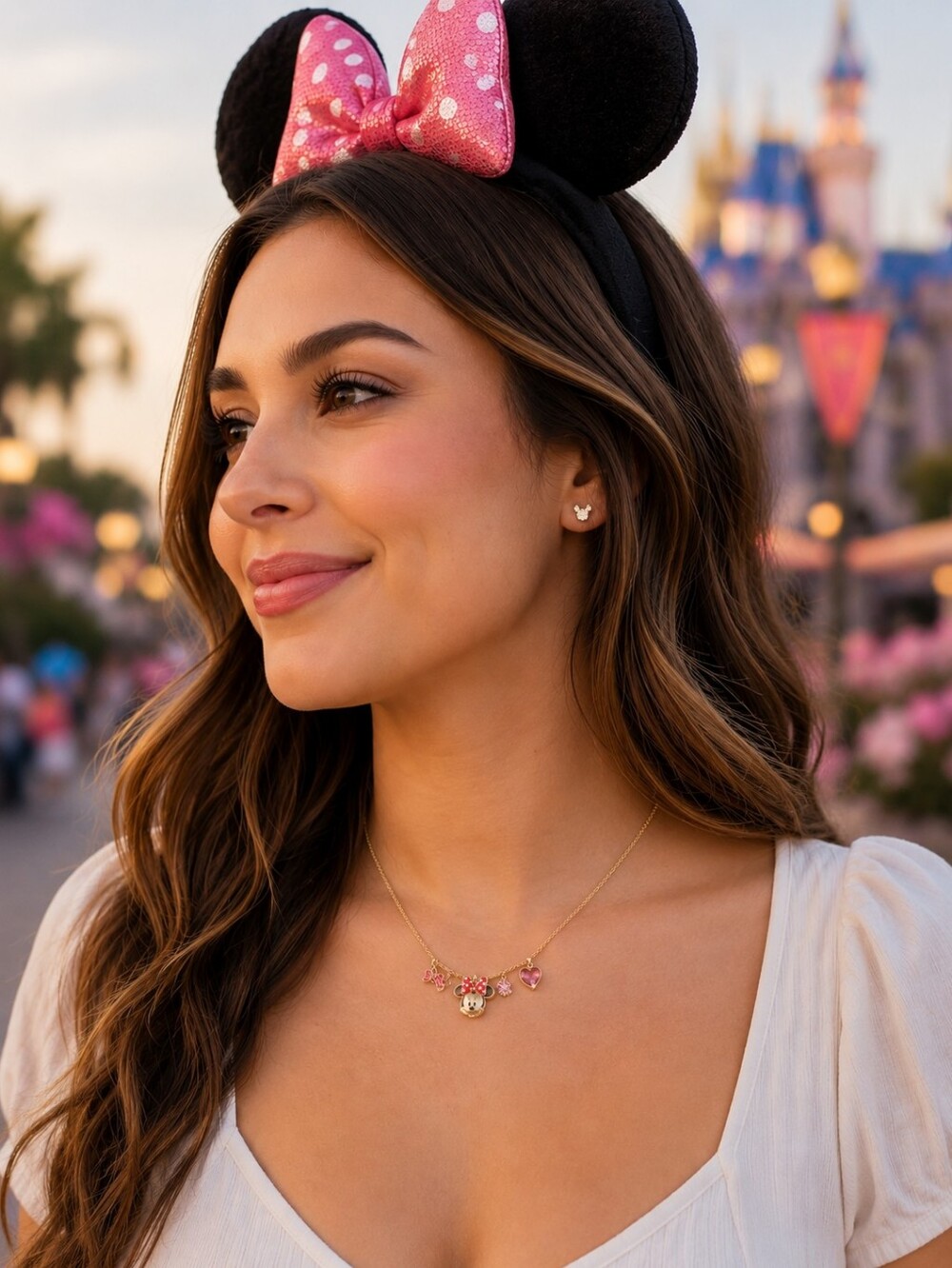 Disney Bowtiful Necklace with Gold and Pink Charms